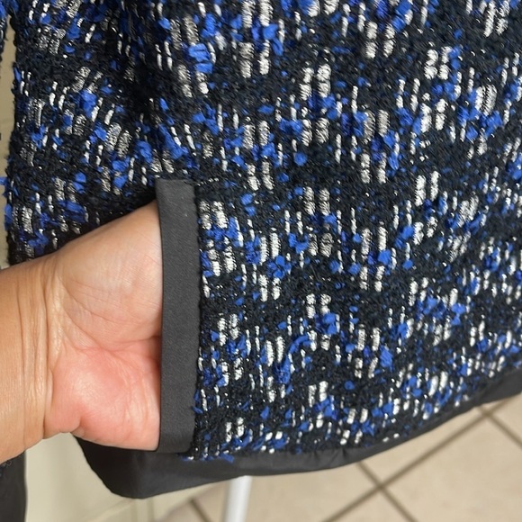 DONCASTER Women’s Blue Tweed Jacket - Sz 14 Ruffle Collar Career - Picture 5 of 12